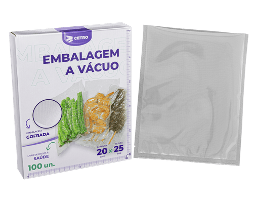 Embalagem a Vácuo 20x25cm - 100 Unidades Gofrada Transparente em Sacos Pré-Formados