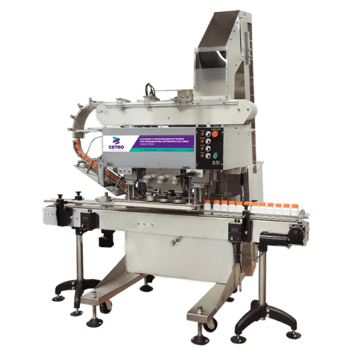Elevador e Posicionador de Tampas com Rosqueadora Automática em Linha CARCM 7200