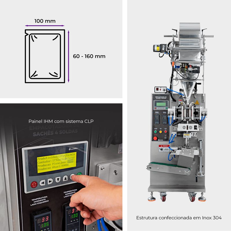 Empacotadora-Automatica-de-Saches-4-Soldas-CAPM-200-4S-VA-100-com-Esteira-Coletora