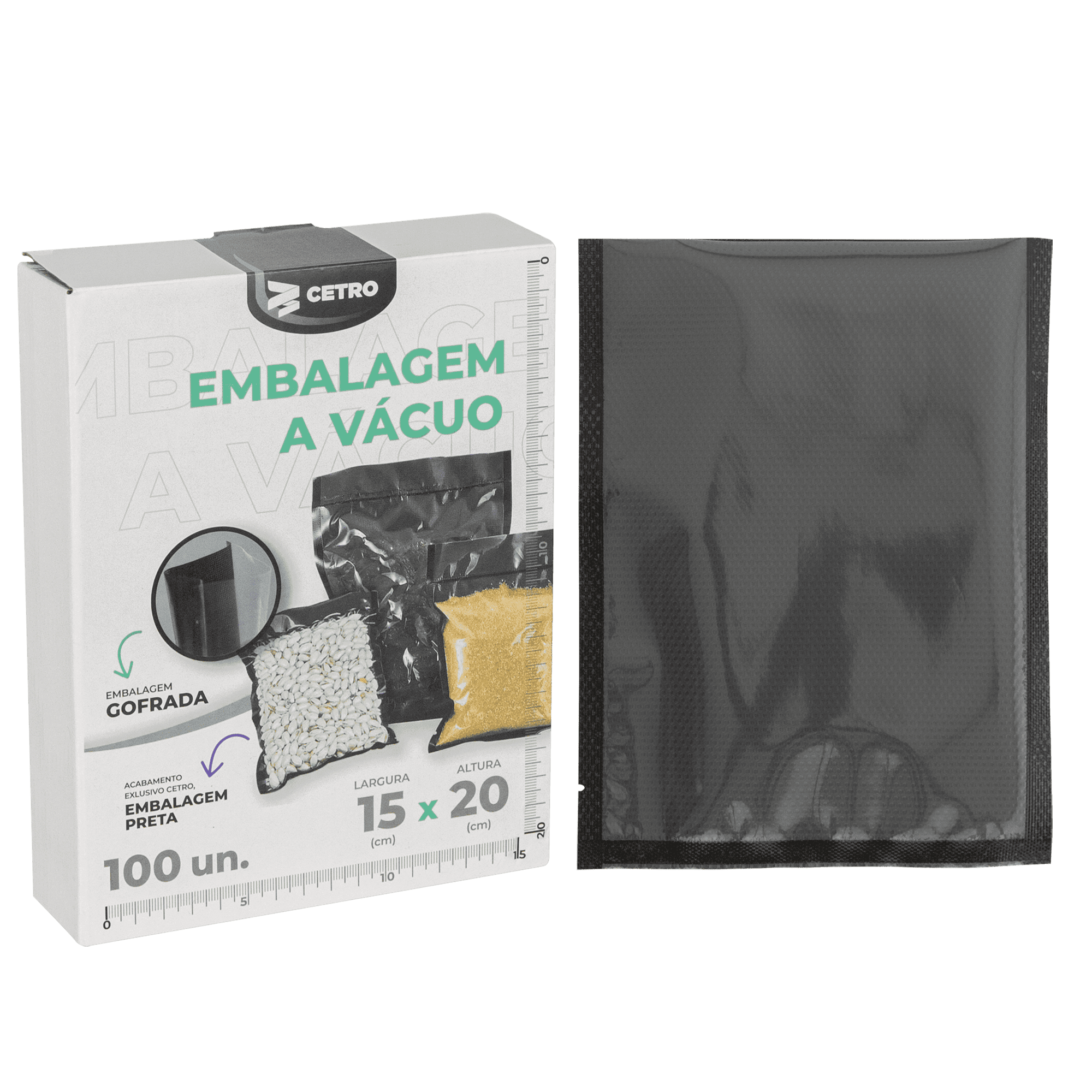 Embalagem a Vácuo 15x20cm - 100 Unidades Gofrada Preta em Sacos Pré-Formados - imagem 1