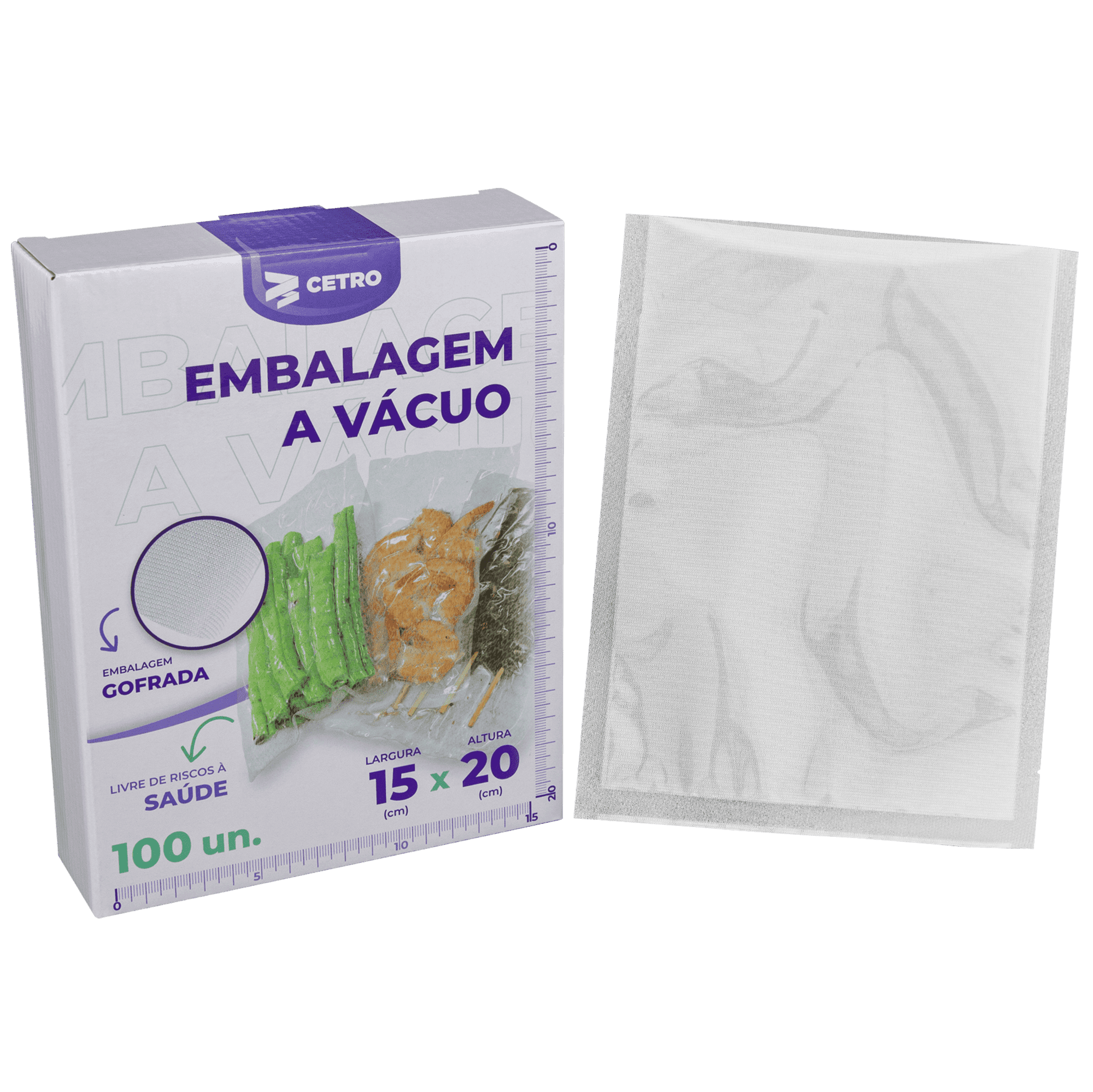 Embalagem a Vácuo 15x20cm - 100 Unidades Gofrada Transparente em Sacos Pré-Formados - imagem 1