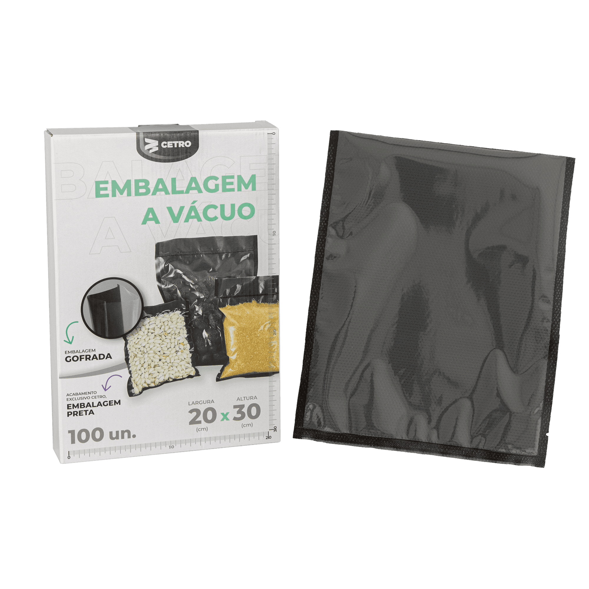 Embalagem a Vácuo 20x30cm - 100 Unidades Gofrada Preta em Sacos Pré-Formados - imagem 1