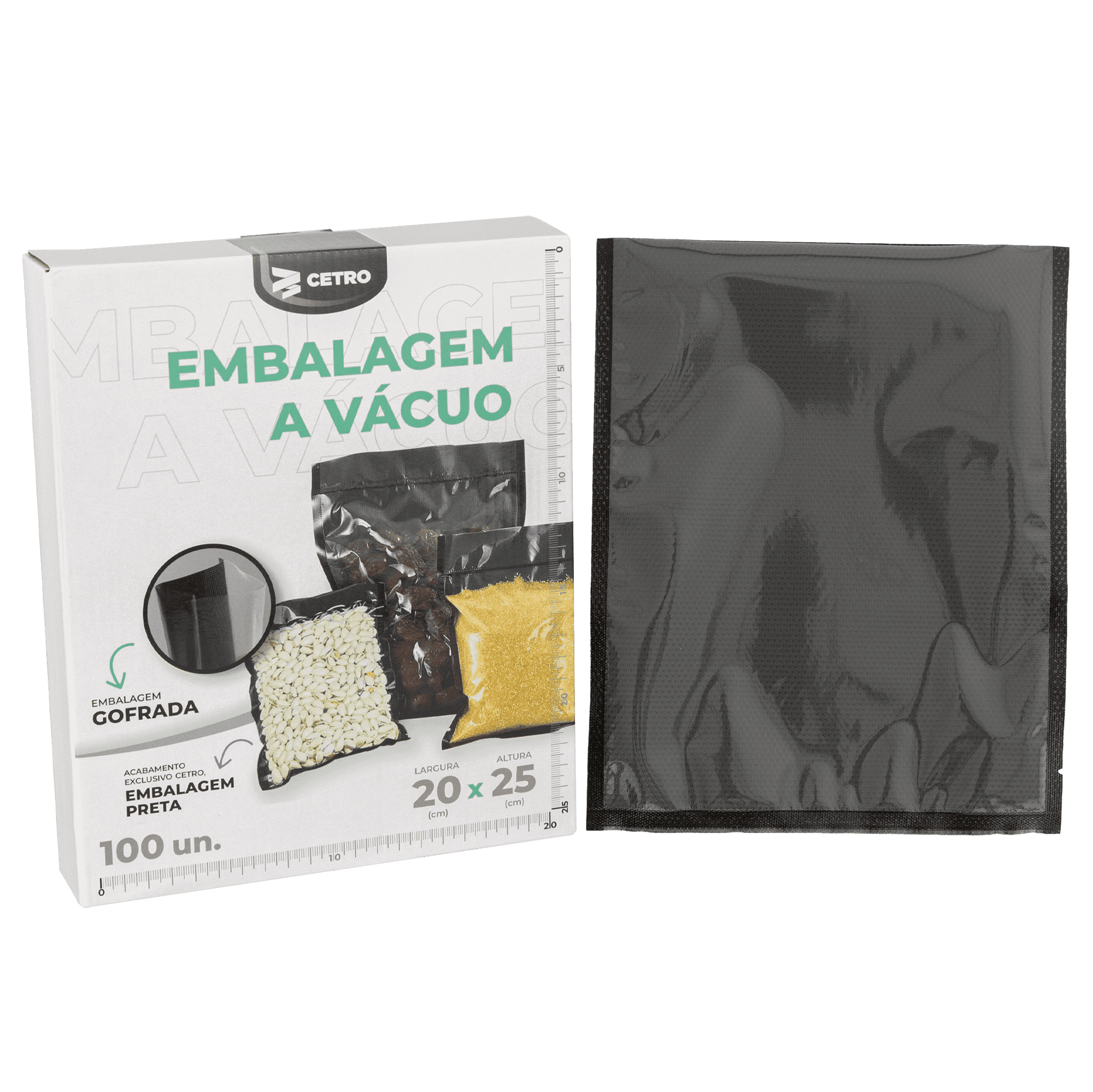 Embalagem a Vácuo 20x25cm - 100 Unidades Gofrada Preta em Sacos Pré-Formados - imagem 1