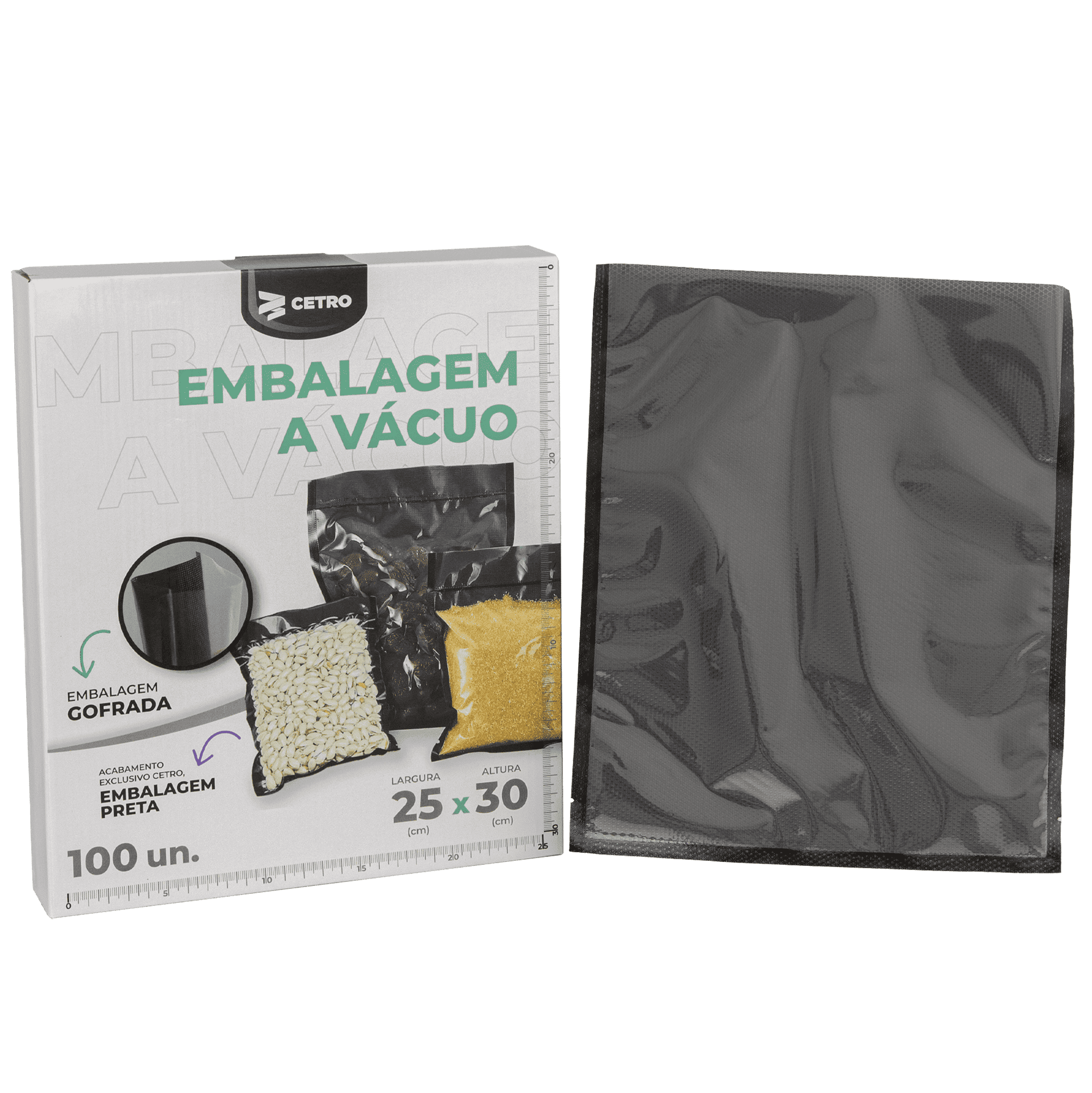Embalagem a Vácuo 25x30cm - 100 Unidades Gofrada Preta em Sacos Pré-Formados - imagem 1