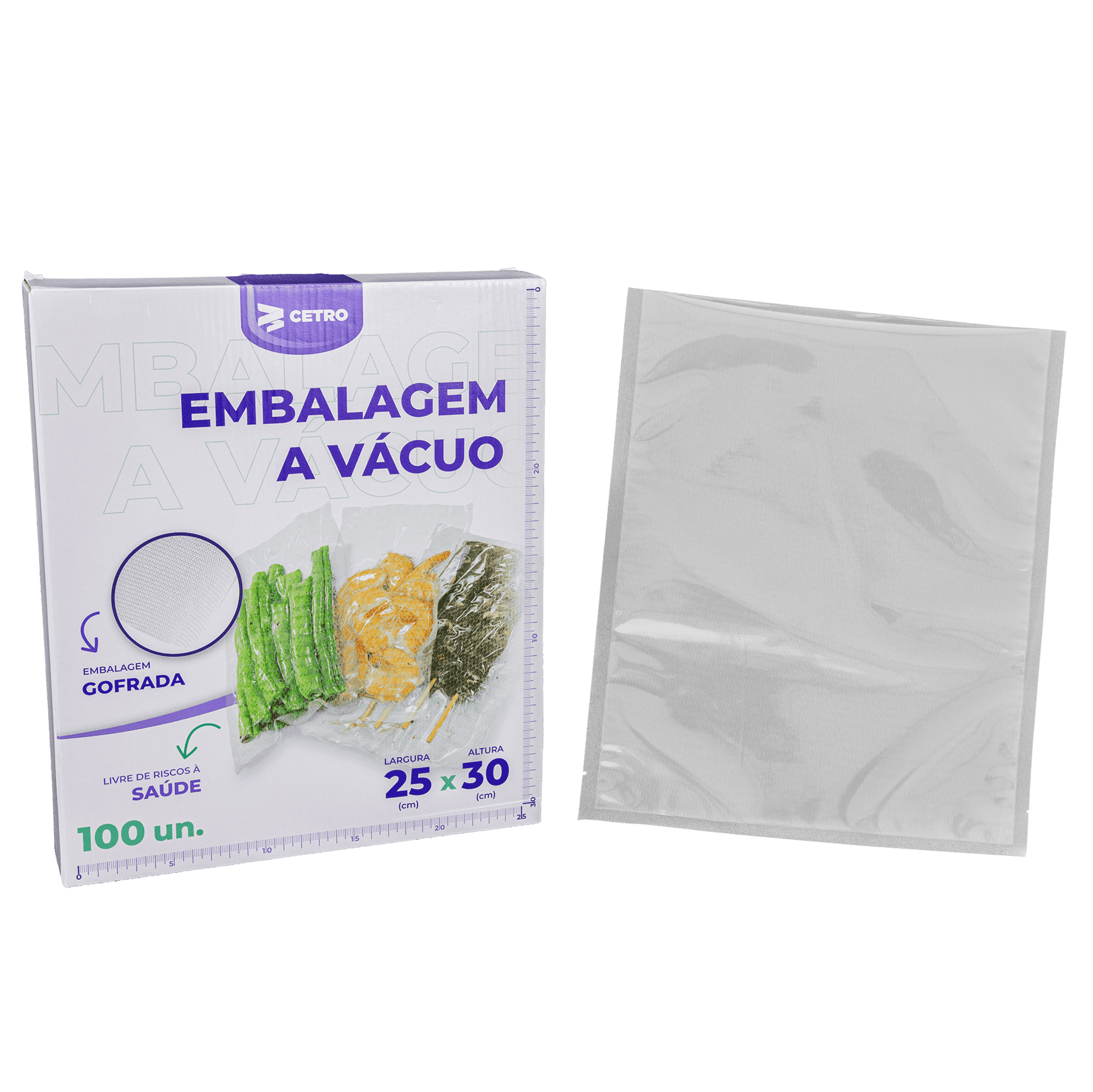 Embalagem a Vácuo 25x30cm - 100 Unidades Gofrada Transparente em Sacos Pré-Formados - imagem 1