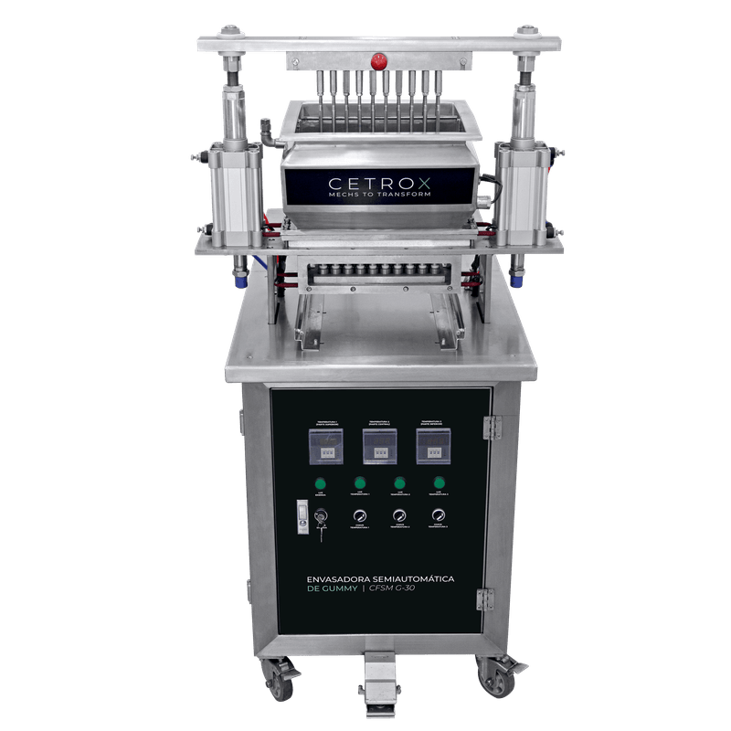 Envasadora-Semiautomatica-com-20-Bicos-para-Producao-de-Gummy-com-Plataforma-e-Bandejas-de-Secagem-CSFM-G-30