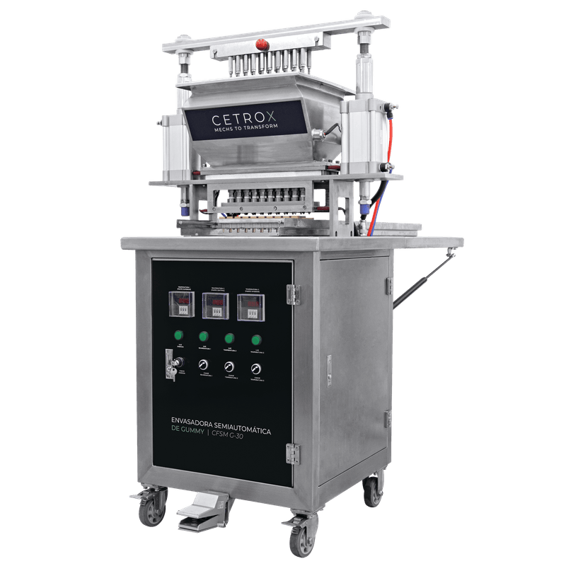 Envasadora-Semiautomatica-com-20-Bicos-para-Producao-de-Gummy-com-Plataforma-e-Bandejas-de-Secagem-CSFM-G-30