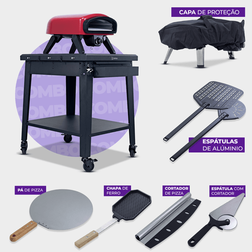Forno de Pizza Nino Malta CFBM M PO-355 S G com Mesa e Acessórios