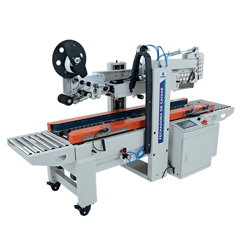 Fechadora de Caixas com Dobra de Abas Automática e Aplicador de Etiquetas Superior CSSM BS-3030 SC TLA