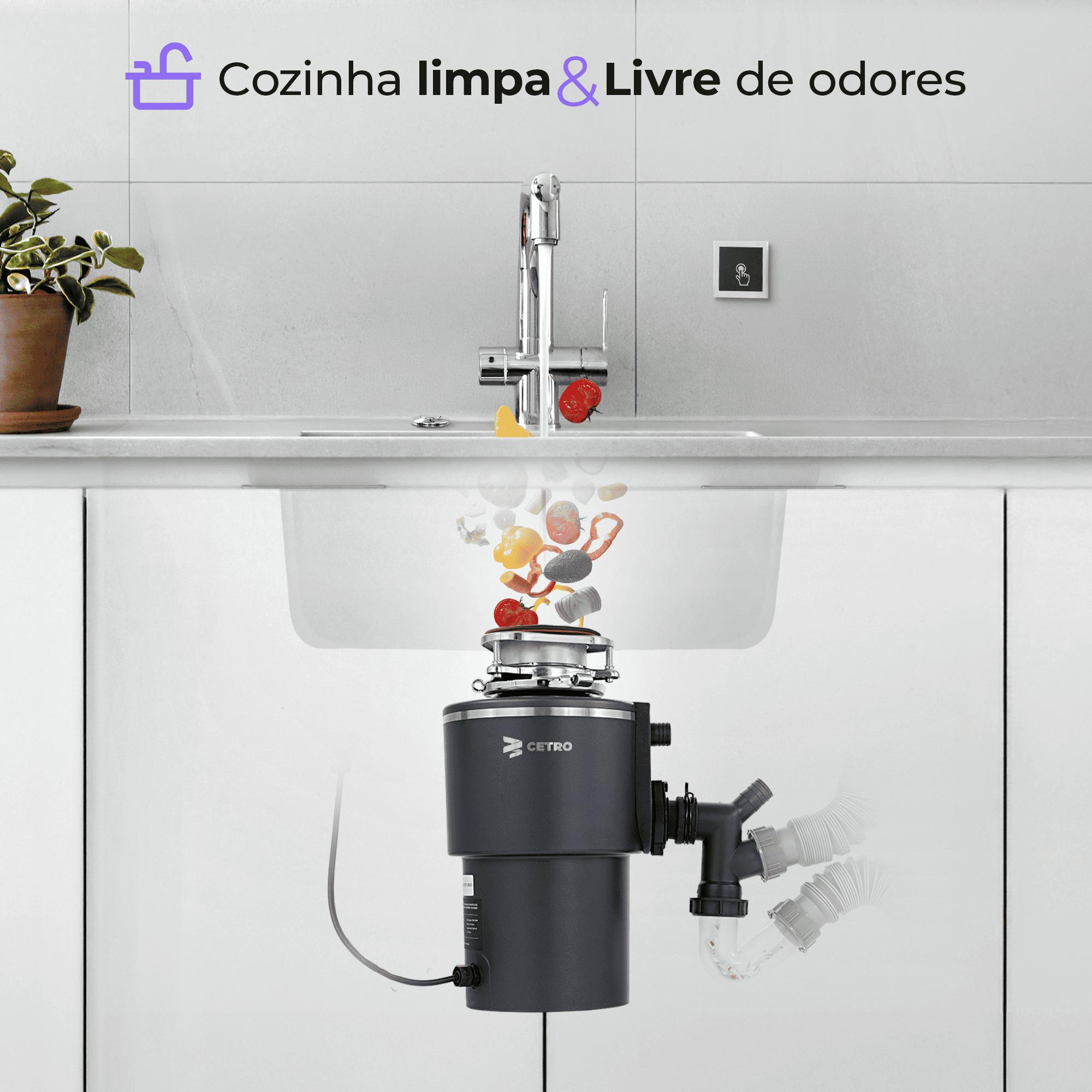 Triturador de Resíduos e Alimentos para Pia Cetro Suprême Crusher CFPM ...