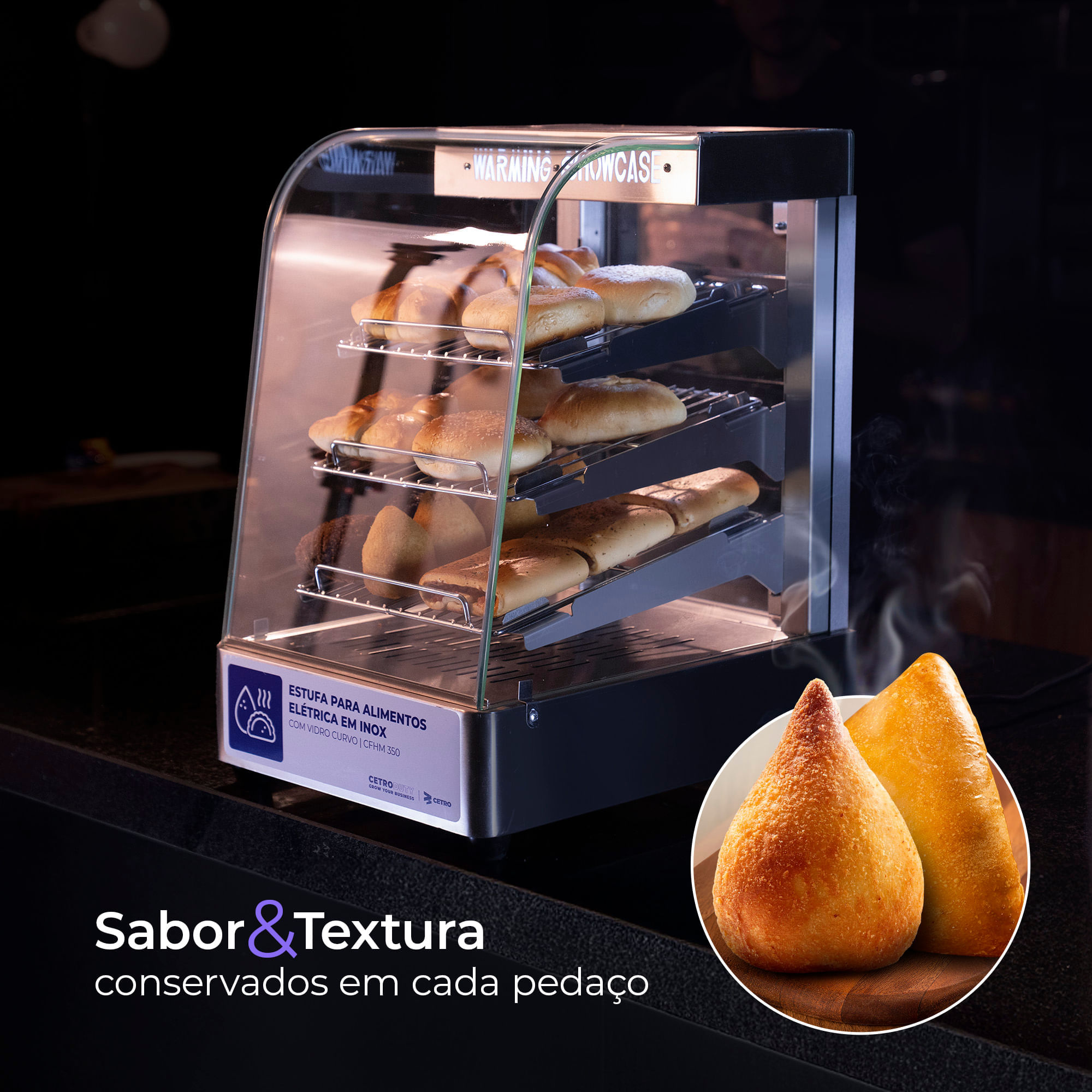 Estufa para Alimentos Elétrica em Inox com Vidro Curvo CFHM 350 - 220V ...